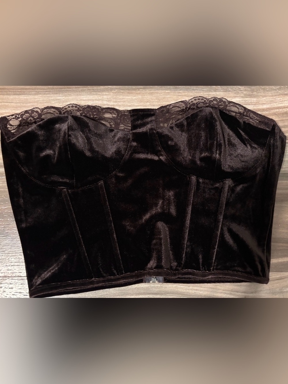 Velvet Lace Trim Bustier Top in Deep Brown